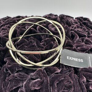 Express Gold Tone Fixed Entangled Geometric Sculptural Bangle Cuff Bracelet